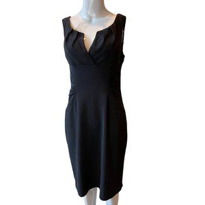 Adrianna Papell Women's Sheath Dress Pleated Side Ruched Split V Neck Black Sz 8